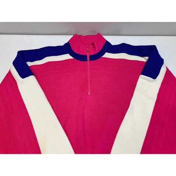 VTG 80's 1/4 Zip Herman's Ski Bunny Colorblock Wool Sweater Pink Womens Size M - Picture 8 of 9